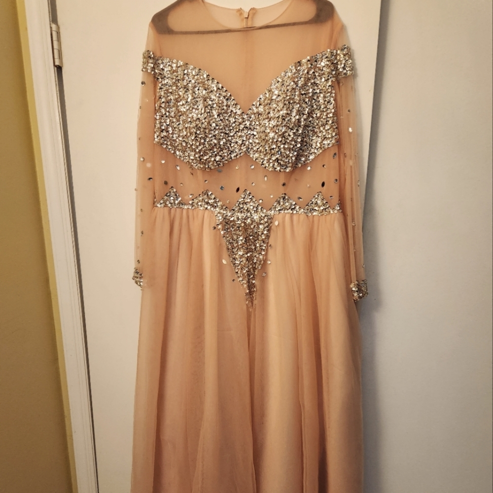 Ball Gown Off-the-Shoulder Long Sleeves Sequin Tulle Floor-Length Dresses